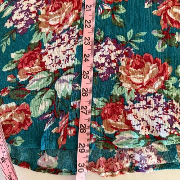 Umgee Floral Boho Dress Keyhole Dark Jade Peasant Tunic Hippie Women’s Size S - Picture 7 of 15